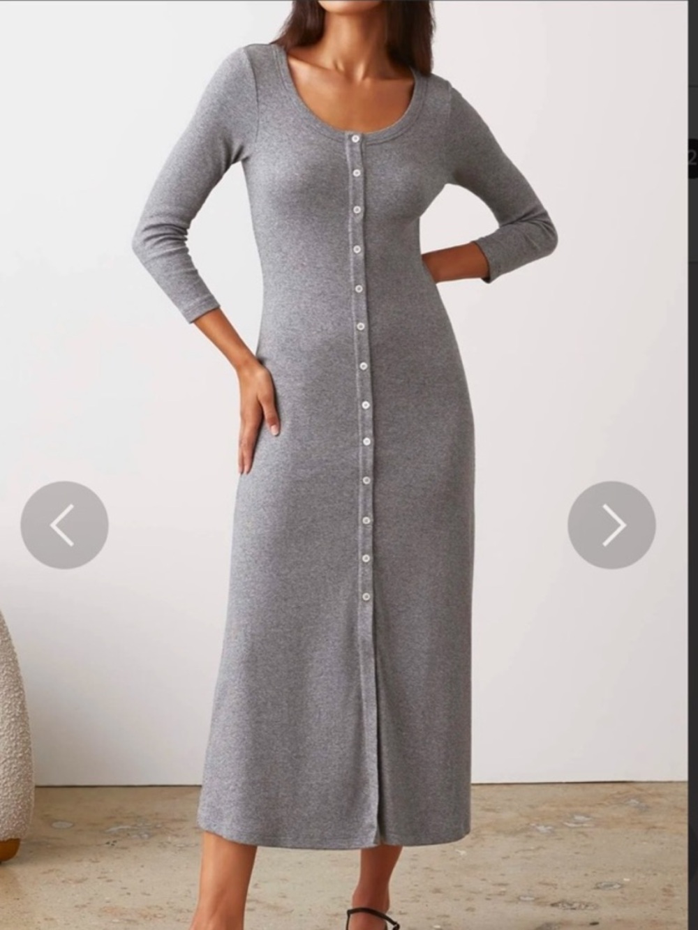AYR THE IT GIRL Heather Gray Button Down Long Sleeve Ribbed Knit Midi Dress S
